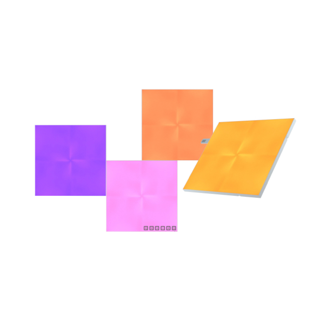 Pannelli luminosi quadrati smart modulari che cambiano colore Nanoleaf Canvas. Confezione da 4. Include come accessori i kit di espansione e connettori flessibili. Simile a Philips Hue, Lifx. HomeKit, Assistente Google, Alexa di Amazon, IFTTT. 