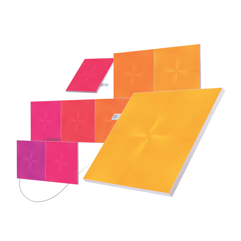 Panneaux lumineux modulaires intelligents carrés à couleurs changeantes Nanoleaf Canvas. Paquet de 9. Inclut des kits d’extension et des accessoires de connexion flexibles. Semblables à Philips Hue, Lifx. HomeKit, Assistant Google, Amazon Alexa, IFTTT. 