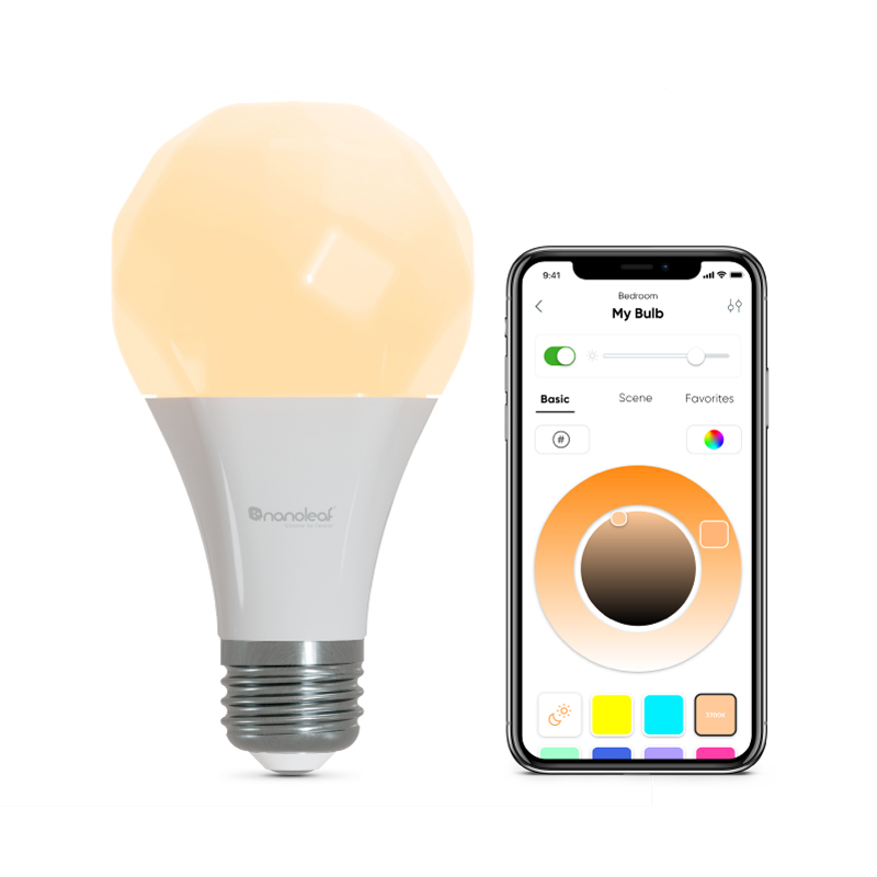 Nanoleaf Essentials Thread enabled color changing smart light bulb. 1 pack. Nanoleaf App. Similar to Wyze. HomeKit, Google Assistant, Amazon Alexa, IFTTT.