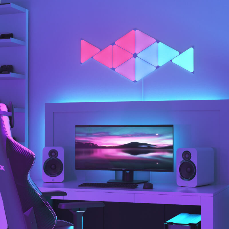 habitación gamer futurista, iluminacion led, aparatos de realid 