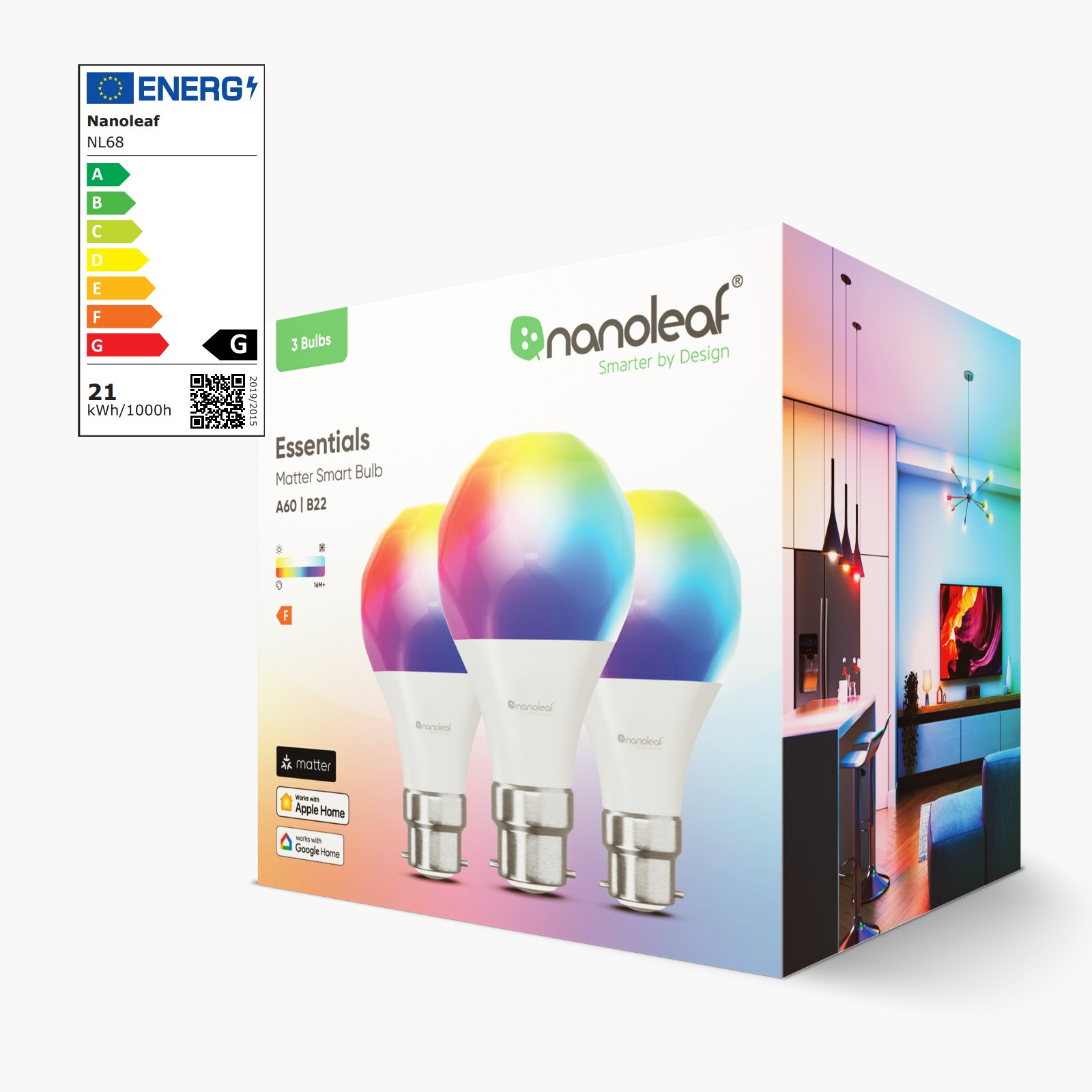 Nanoleaf Essentials Thread enabled color changing smart light bulbs. 3 pack. Similar to Wyze. HomeKit, Google Assistant, Amazon Alexa, IFTTT.