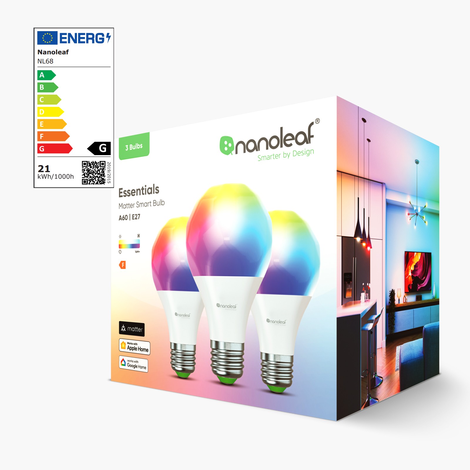 Nanoleaf Essentials Thread enabled color changing smart light bulbs. 3 pack. Similar to Wyze. HomeKit, Google Assistant, Amazon Alexa, IFTTT.