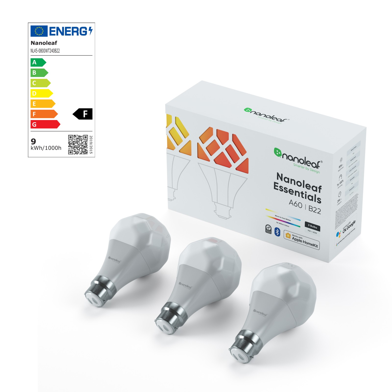 Essentials HomeKit A60 | B22 Smart Bulbs (3 Pack) - NL45
