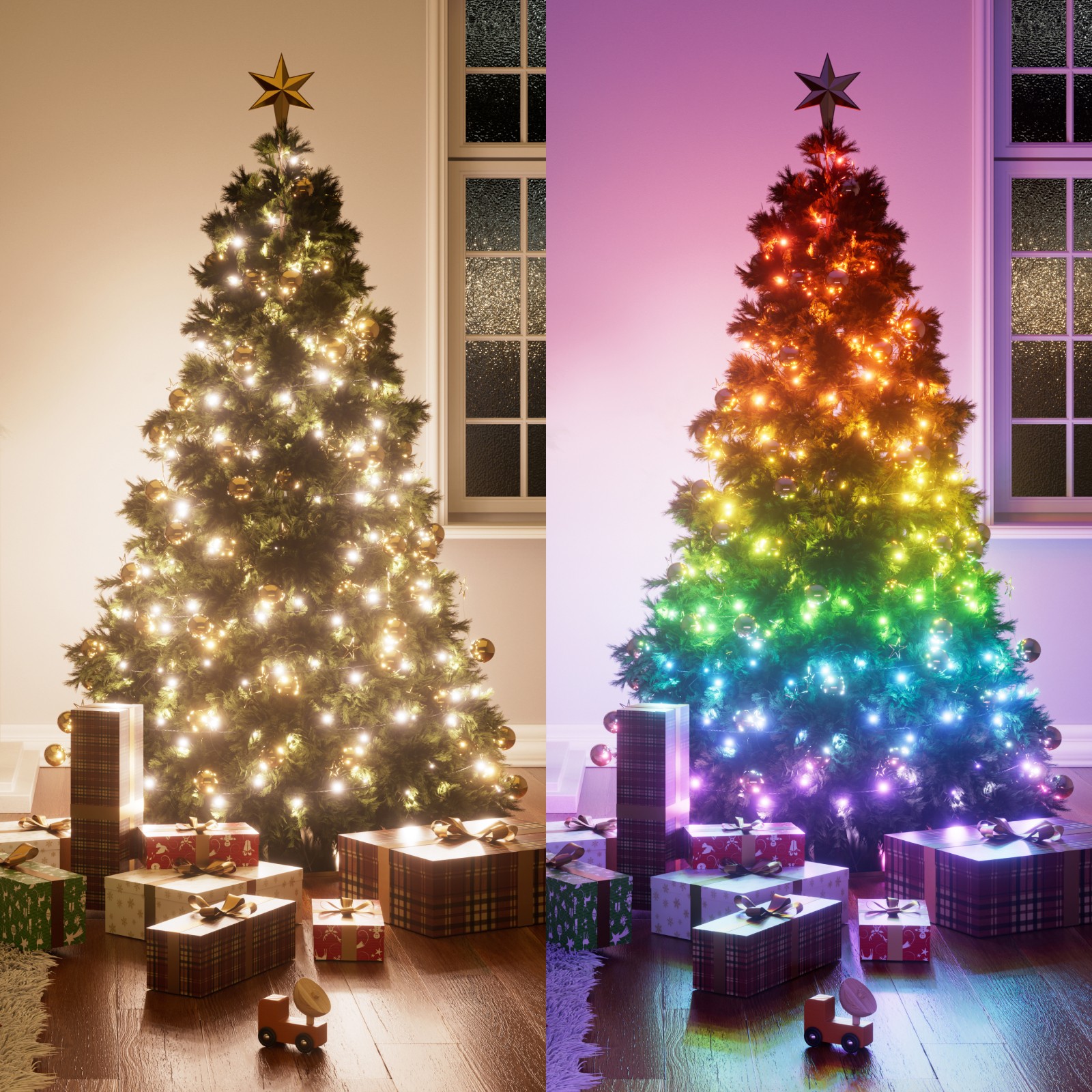 Illuminez votre fin d'année avec les guirlandes lumineuses connectéesLa décoration parfaite pour votre sapin ou tout au long de l'année pour conserver l'esprit des fêtesGuirlandes lumineuses RGB connectées et compatibles Matter avec 250 LEDs.